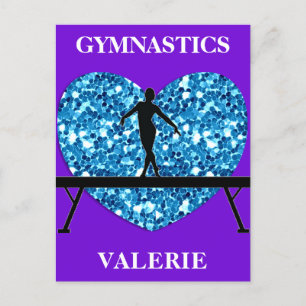 Gymnastics Balance Beam Purple Teal Postcard