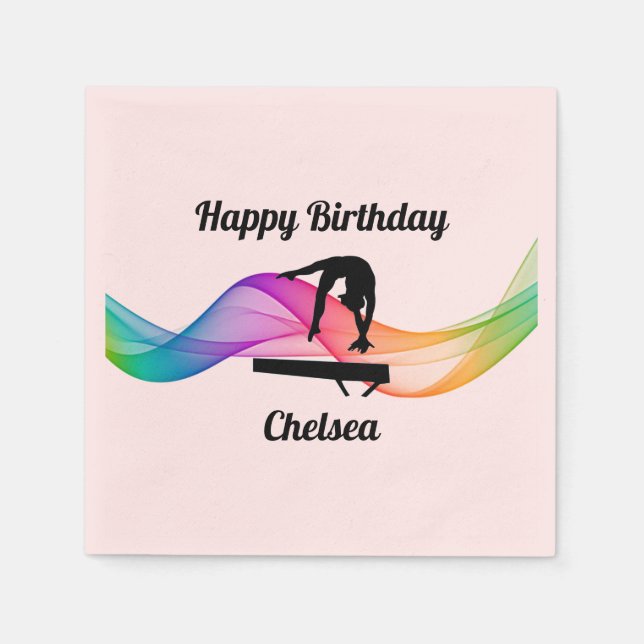 Gymnastics Balance Beam Swirl Birthday Napkins (Front)