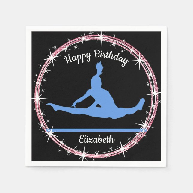 Gymnastics Bars Birthday in Blue and Black    Napkin (Front)