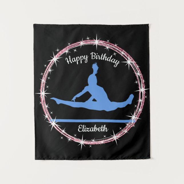 Gymnastics Bars Birthday in Blue and Black   Tapestry (Front)