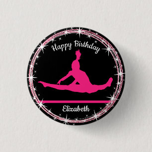 Gymnastics Bars Birthday in Pink and Black 3 Cm Round Badge