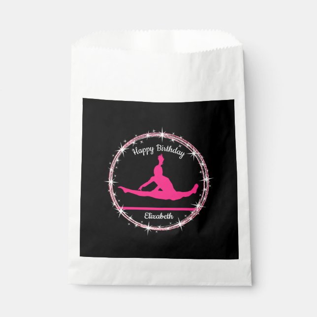 Gymnastics Bars Birthday in Pink and Black  Favour Bags (Front)