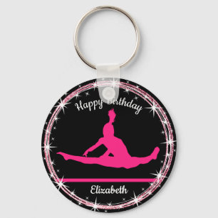 Gymnastics Bars Birthday in Pink and Black Key Ring