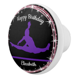 Gymnastics Bars Birthday in Purple and Black Ceramic Knob