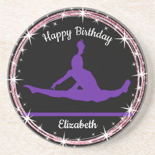 Gymnastics Bars Birthday in Purple and Black Coaster