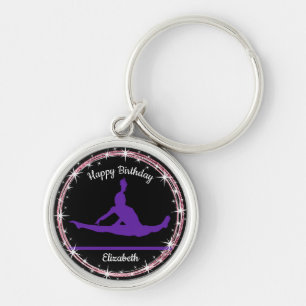 Gymnastics Bars Birthday in Purple and Black Key Ring