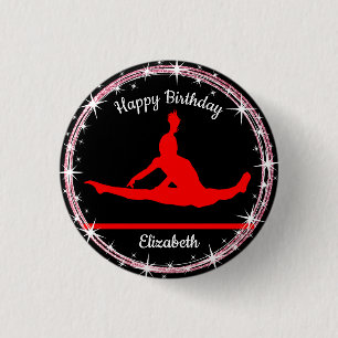Gymnastics Bars Birthday in Red and Black 3 Cm Round Badge