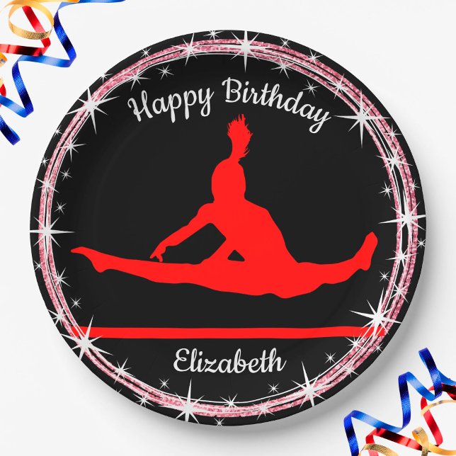 Gymnastics Bars Birthday in Red and Black    Paper Plate (Creator Uploaded)