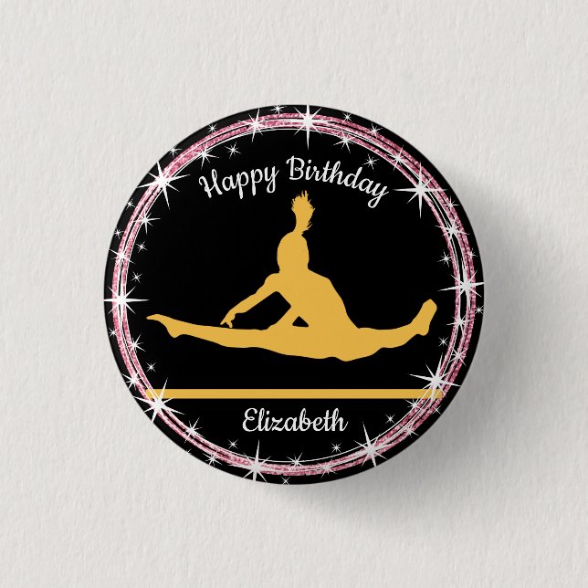 Gymnastics Bars Birthday in Yellow and Black  3 Cm Round Badge (Front)