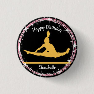 Gymnastics Bars Birthday in Yellow and Black 3 Cm Round Badge