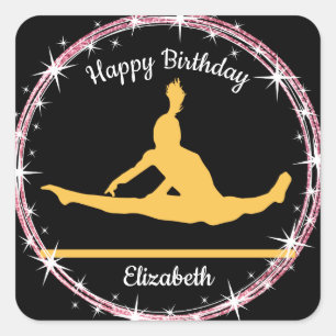 Gymnastics Bars Birthday in Yellow and Black Square Sticker