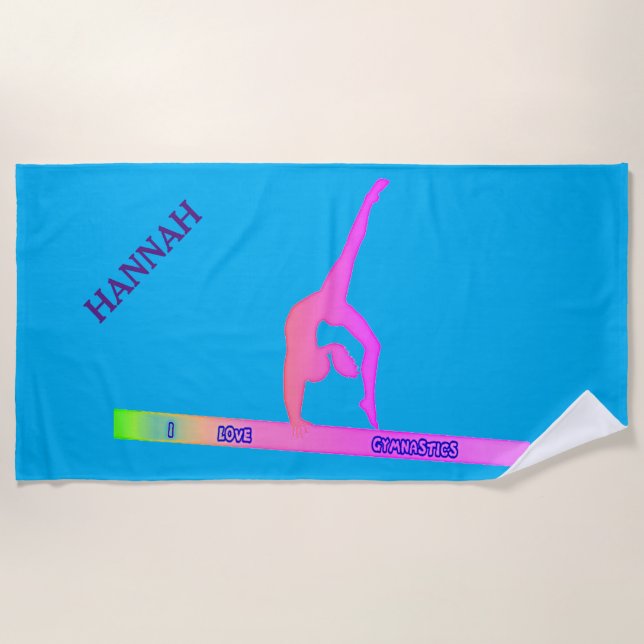 GYMNASTICS beach towel.  Personalised name. Beach Towel (Front)