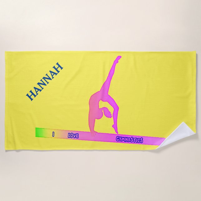 GYMNASTICS beach towel.  Personalised name. Beach Towel (Front)