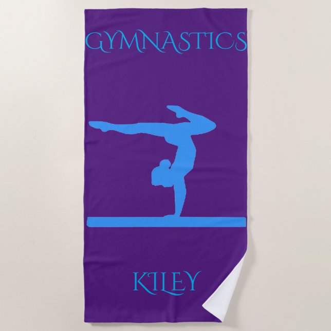 Gymnastics beach towel.  Personalised name. Towel (Front)