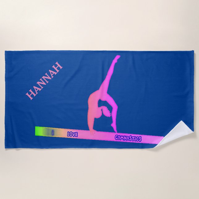 GYMNASTICS beach towel.  Personalised name. Towel (Front)