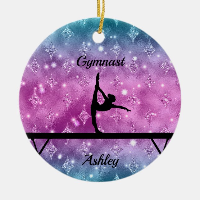 Gymnastics Beam Glam  Ceramic Tree Decoration (Front)
