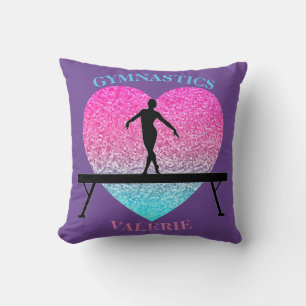 Gymnastics Beam Heart Throw Pillow w/ Her Name