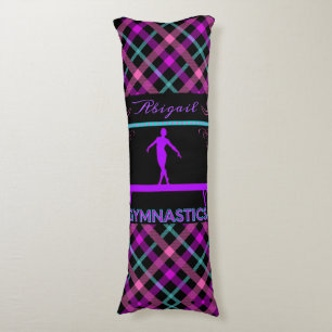 Gymnastics Beam Pink Purple Teal Tartan   Body Cushion