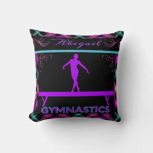 Gymnastics Beam Pink Purple Teal Tartan Cushion