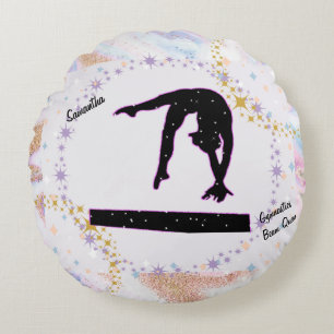 Gymnastics Beam Queen Glitter Watercolor Abstract Round Cushion