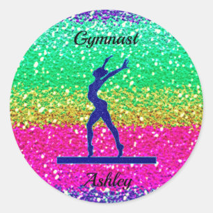 Gymnastics Beam Sparkle  Classic Round Sticker