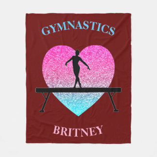 Gymnastics Beam Sparkle Heart Burgundy Fleece Blanket