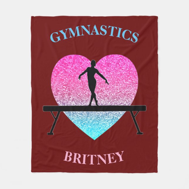 Gymnastics Beam Sparkle Heart Burgundy Fleece Blanket (Front)