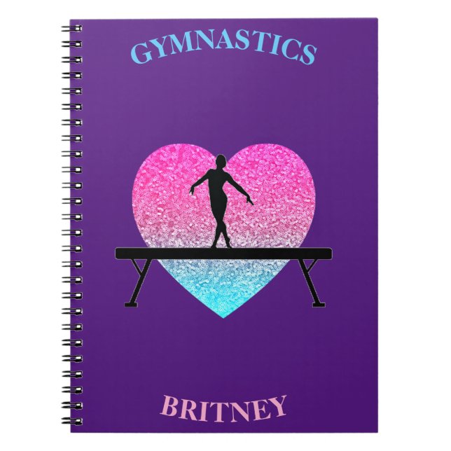 Gymnastics Beam Sparkle Heart Purple   Notebook (Front)