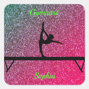 Gymnastics Beam Watermelon Sparkle Square Sticker