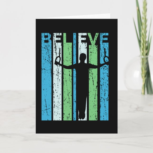 Gymnastics Believe Male Gymnast Retro Style Card (Front)