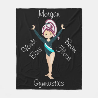 Gymnastics Berry Stripe, Brown Eyes, Teal Leotard Fleece Blanket