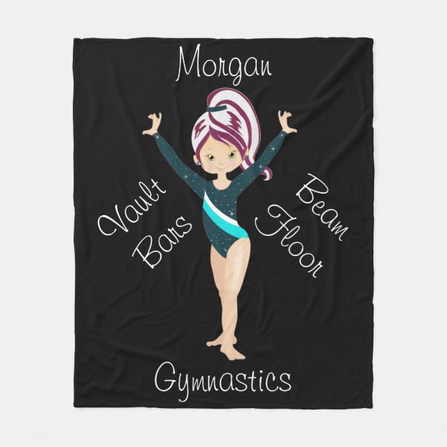 Gymnastics Berry Stripe, Brown Eyes, Teal Leotard Fleece Blanket (Front)