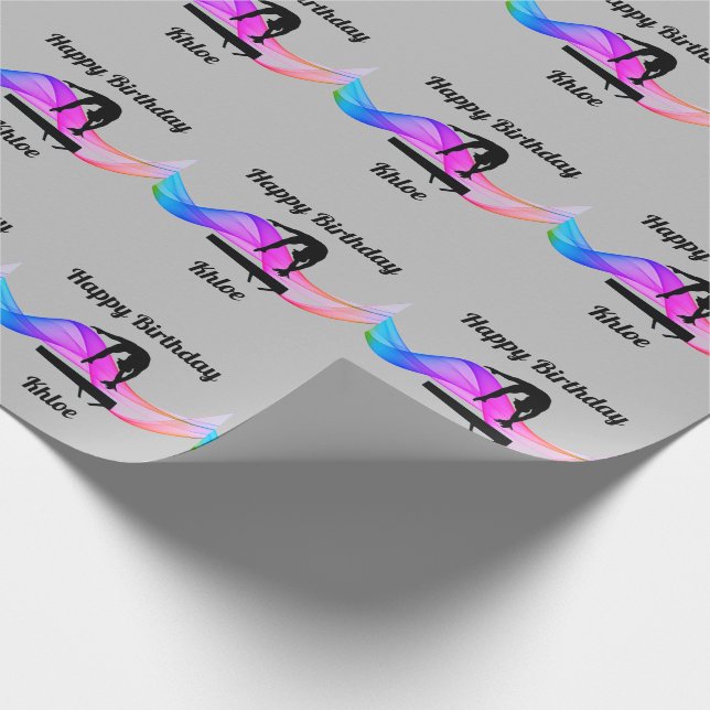 Gymnastics Birthday Grey Wrapping Paper (Corner)