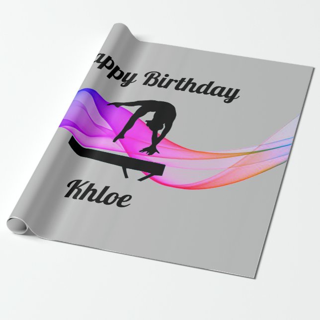 Gymnastics Birthday Grey Wrapping Paper (Unrolled)