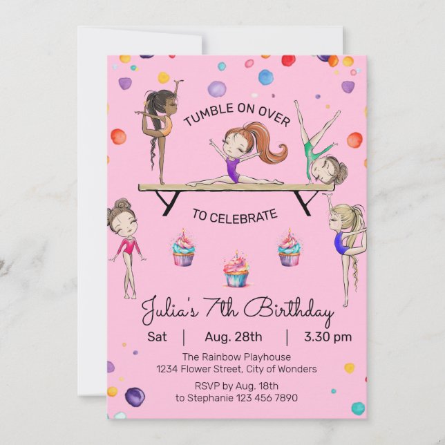 Gymnastics Birthday Invitation | Gymnastics Party (Front)