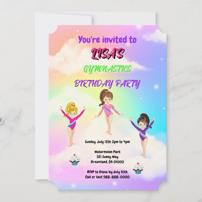Gymnastics Birthday Invitation | Gymnastics Party (Front)