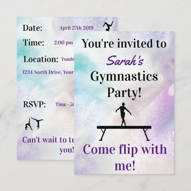Gymnastics Birthday Invitation | Gymnastics Party (Front/Back)