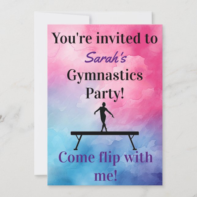 Gymnastics Birthday Invitation | Gymnastics Party (Front)