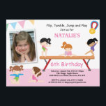 Gymnastics Birthday Invitation Pink Gym Party<br><div class="desc">Gymnastics Birthday Invitation Pink Gym Party with custom photo. Girl Bday Party. .1st First Birthday. 1st 2nd 3rd 4th 5th 6th 7th 8th 9th 10th 11th 12th 13th 14th 15th, Any Age. Pink and White Background. Printable Digital. For further customisation, please click the "Customise it" button and use our design...</div>