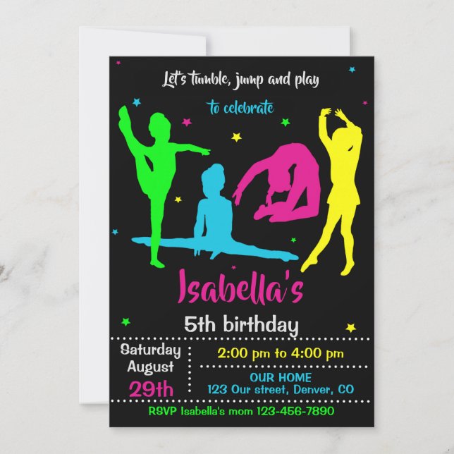 Gymnastics birthday invitation Tumbling invitation (Front)