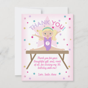 Gymnastics Birthday Party Blonde Hair Thank You
