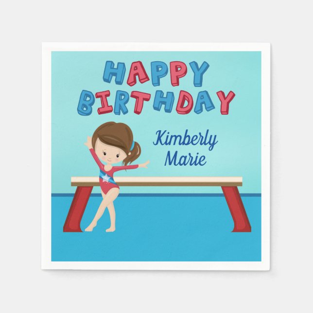 Gymnastics Birthday Party Cute Custom Kids Napkin (Front)