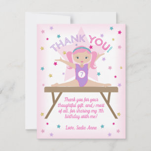 Gymnastics Birthday Party Cute Gymnast Thank You Card