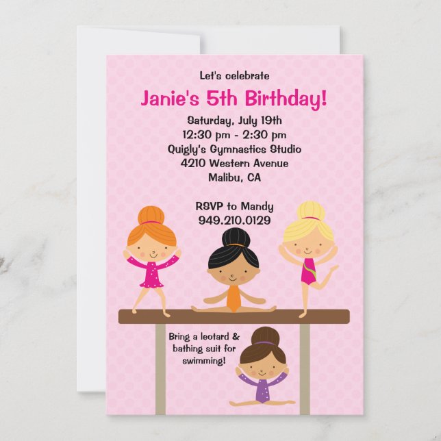 Gymnastics Birthday Party Invitation (Front)