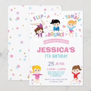 Gymnastics Birthday Party Jump Dance Girls Invitation