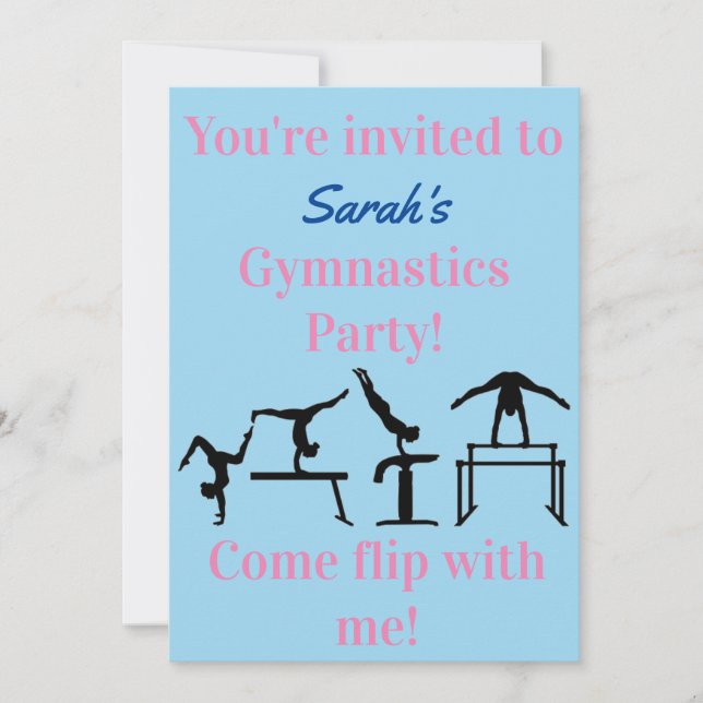 Gymnastics Birthday Party Personalised Invitation (Front)
