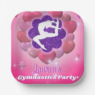 Gymnastics Birthday Party Pink Purple Heart Star Paper Plate