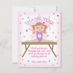 Gymnastics Birthday Party Red Hair Thank You Card