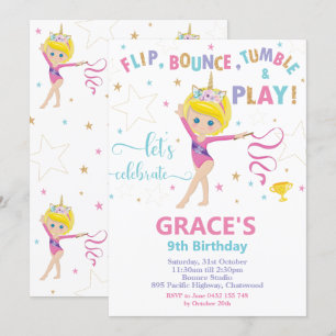 Gymnastics Birthday Party Short Blonde Hair Girl Invitation
