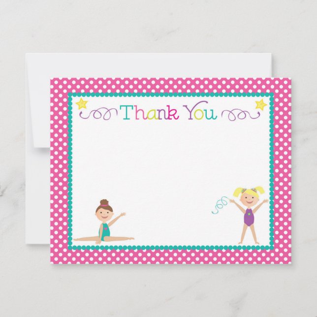 Gymnastics Birthday Party Thank You Note (Front)